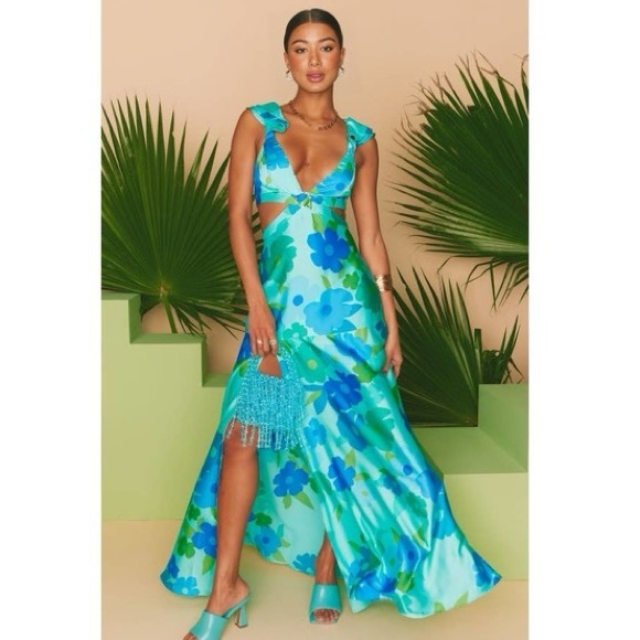 Francie Maxi Dress in Blue Piccadilly Flora Show Me Your Mumu Small - Picture 1 of 9